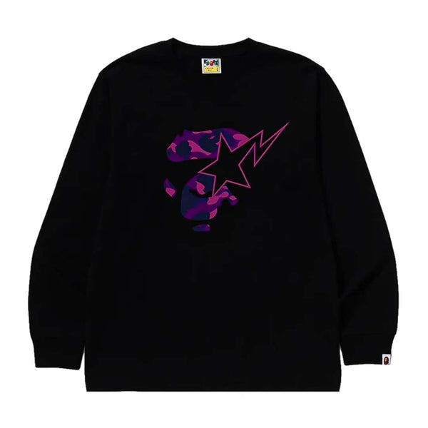 Bape A Bathing Ape Face Sta Long Sleeve Tee Black Purple Camo
