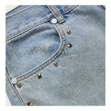 Homme Femme Studded Denim Shorts Blue