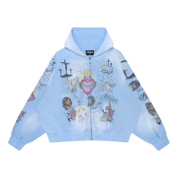 Righteous Jesus Blue Zip Up Hoodie