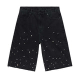 Homme Femme Gemstone Denim Shorts Black