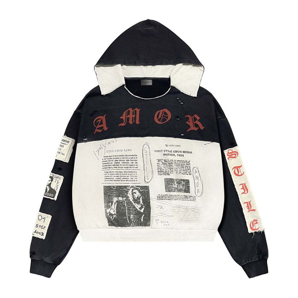 Stile de Amor Nero Patch Hoodie Black White Red