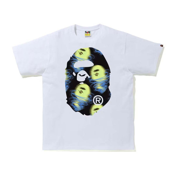 Bape Glow Storm Big Ape Head Tee White Yellow Blue