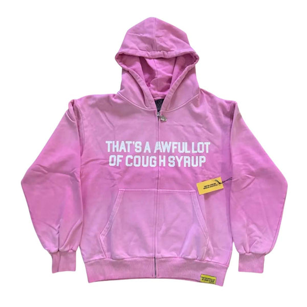 Awful Lot of Cough Syrup Spell Out Pink Hoodie