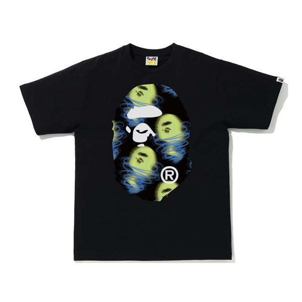 Bape Glow Storm Big Ape Head Tee Black Yellow Blue