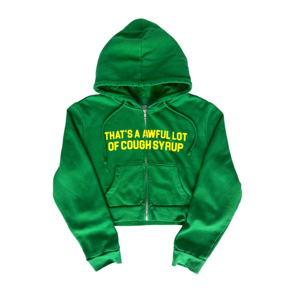 Awful Lot of Cough Syrup Cropped Zip Up Hoodie Green Yellow