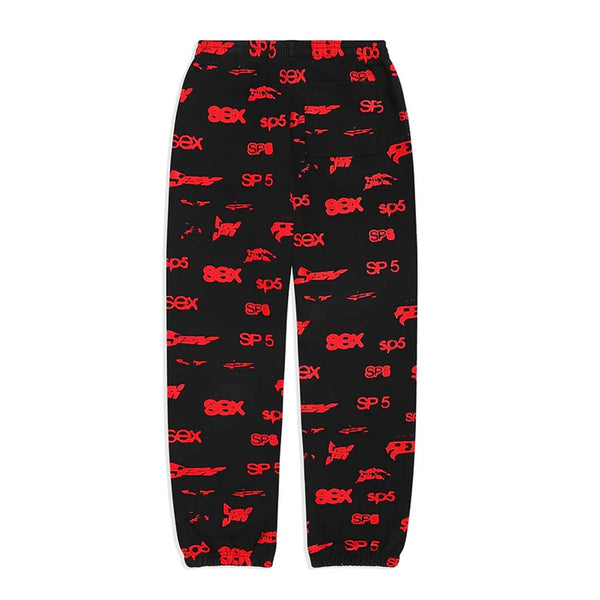 Sp5der AOP Print Sweatpants Black Red