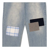 Sinclair Country Patched Denim Washed Blue Jeans
