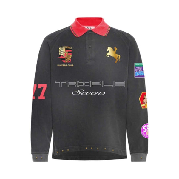 Triple Sevens Sponsor Polo Black Long Sleeve Tee