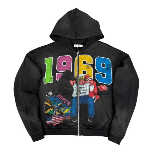 Prestige War Has Ended Zip Up Hoodie Black Multi Color