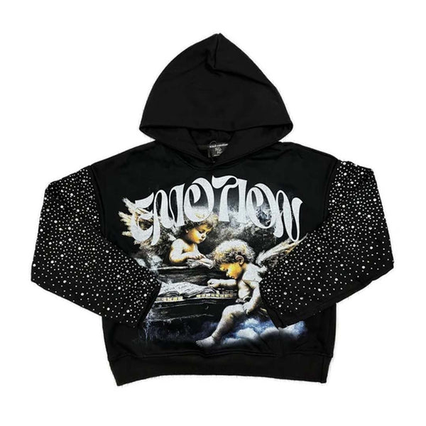 Mixed Emotions Fallen Angels Rhinestone Black Hoodie