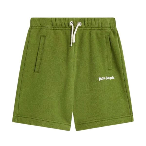 Palm Angels KIDS Sweat Shorts Logo Military Green White