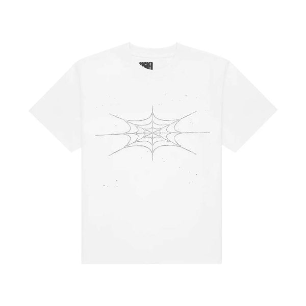 Sp5der Rhinestone Silk Web Tee White