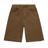 Homme Femme Studded Denim Shorts Brown
