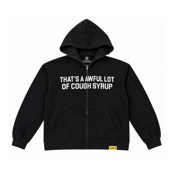 Awful Lot of Cough Syrup Spell Out Zip Up Hoodie Black by Awful Lot of Cough Syrup - NWAHYPE No.1 for streetwear Hoodies in USA