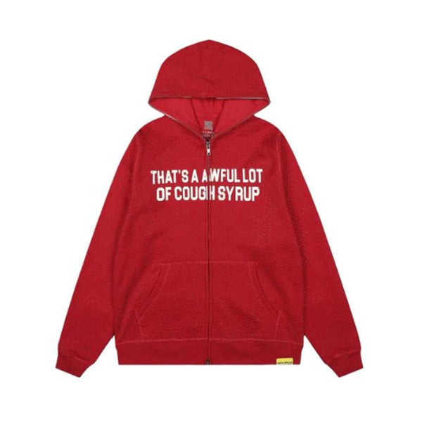 Awful Lot of Cough Syrup Spell Out Zip Up Red Hoodie by Awful Lot of Cough Syrup - NWAHYPE No.1 for streetwear Hoodies in USA