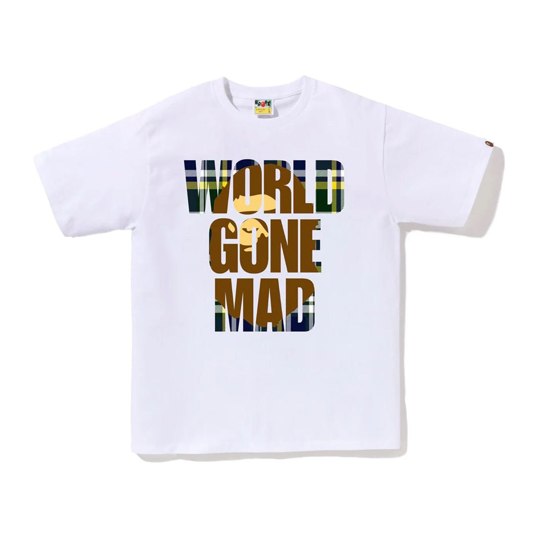 BAPE Check World Gone Mad White Tee – NWAHYPE