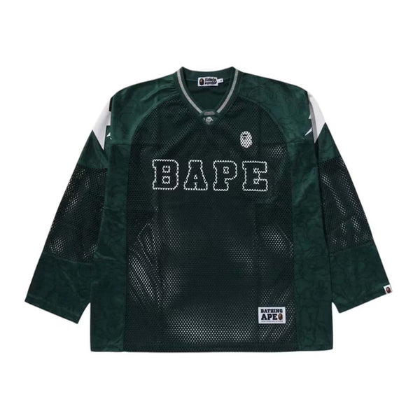 Bape Line Camo Multi Logo Relaxed Fit Football Jersey Green by Bape - NWAHYPE No.1 for streetwear T-Shirts in USA