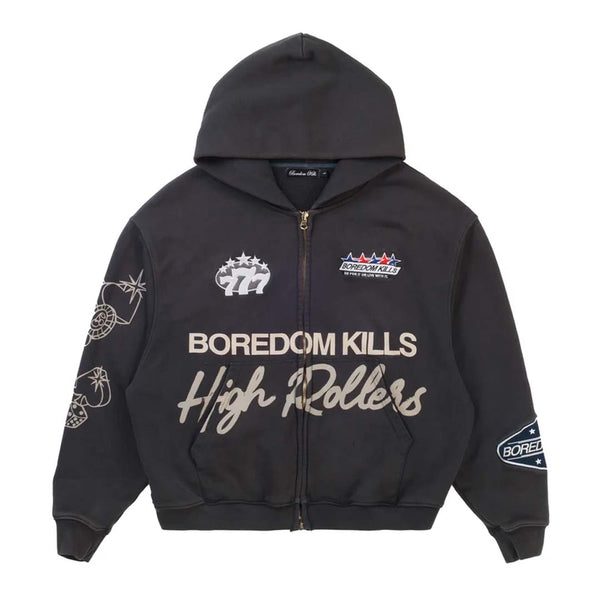 Boredom Kills Hi Rollers Zip Up Hoodie Black by Boredom Kills - NWAHYPE No.1 for streetwear Hoodies in USA