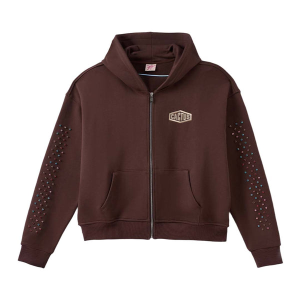 Cactus Valley Crystal Cactus Zip Hoodie Brown by Cactus Valley - NWAHYPE No.1 for streetwear Hoodies in USA