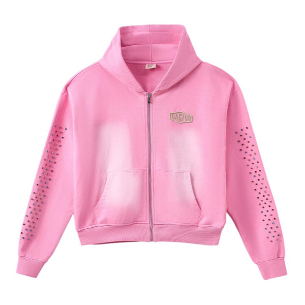 Cactus Valley Crystal Cactus Zip Hoodie Pink by Cactus Valley - NWAHYPE No.1 for streetwear Hoodies in USA