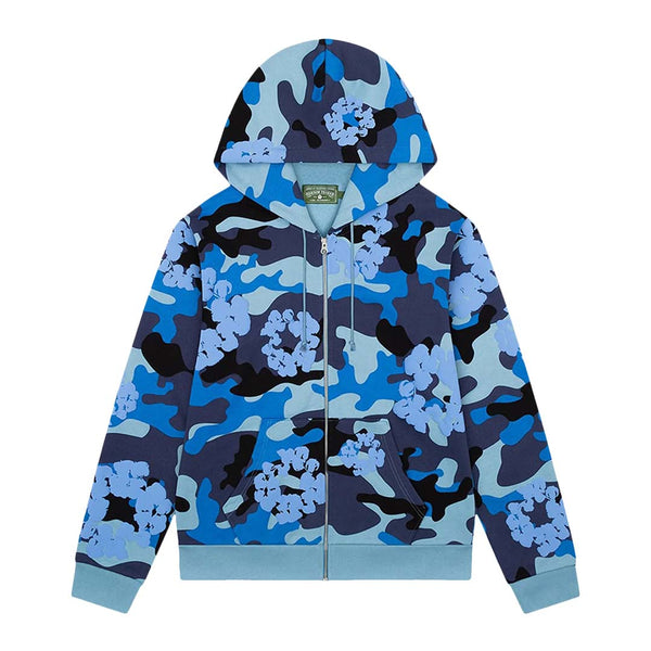 Denim Tears Wreath Zip Hoodie 'Blue Camo' by Denim Tears - NWAHype No.1 for streetwear Hoodies in USA