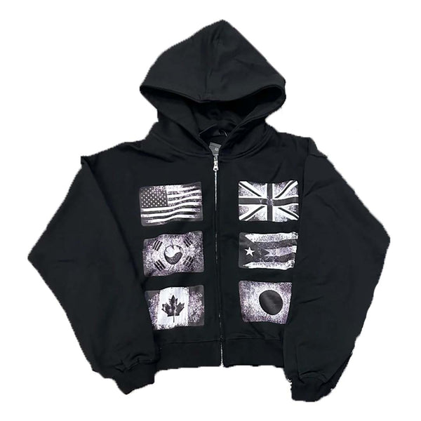 Floor 914 Flag Zip Up Hoodie Black by Floor 914 - NWAHype No.1 for streetwear Hoodies in USA