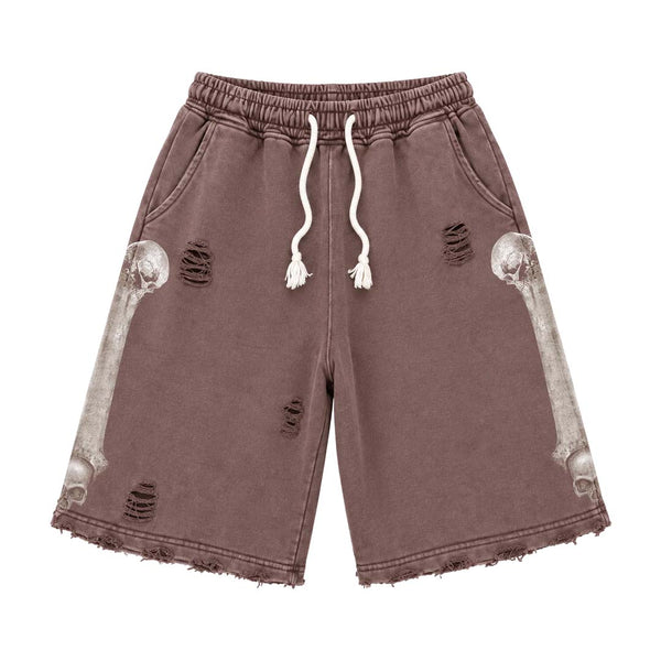 Floor 914 Skull Shorts Brown Wash by Floor 914 - NWAHYPE No.1 for streetwear Shorts in USA