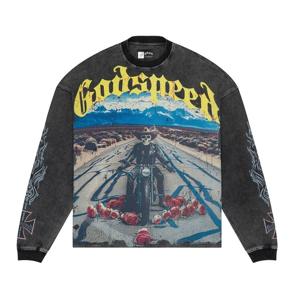 Godspeed Long Lonely Road Thermal Tee Black Wash by Godspeed - NWAHype 1 for streetwear T-Shirts in USA