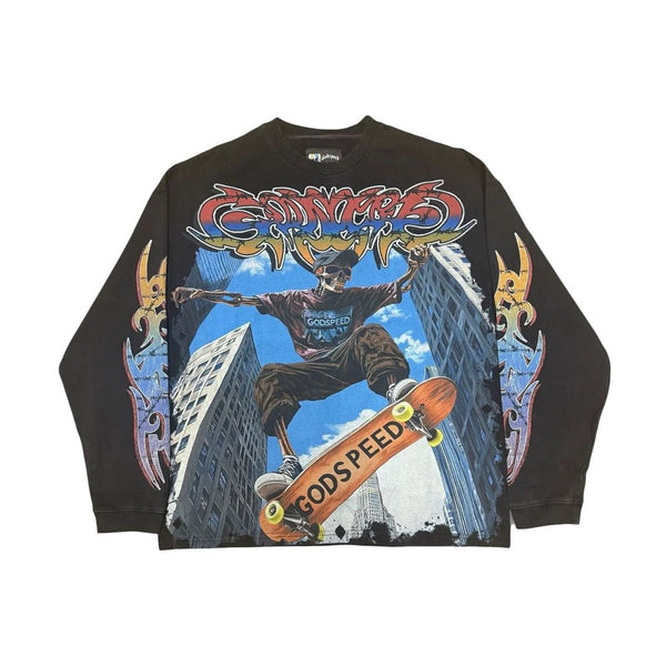 Godspeed Ollie Long Sleeve Tee Black Wash by Godspeed - NWAHype 1 for streetwear T-Shirts in USA