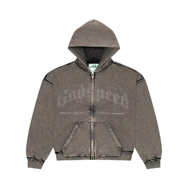 Godspeed Studded OG Logo Zip Up Hoodie Grey Wash by Godspeed - NWAHype 1 for streetwear Hoodies in USA