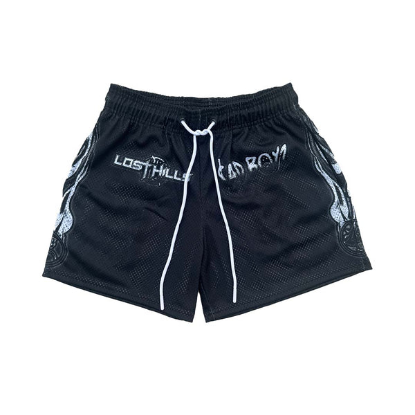 Lost Hills Black Nailed Heart Mesh Shorts by Lost Hills - NWAHype 1 for streetwear Shorts in USA