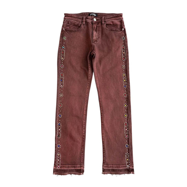 Prestige Eden Denim Rhinestone Jeans Red by Prestige - NWAHYPE No.1 for streetwear Pants in USA