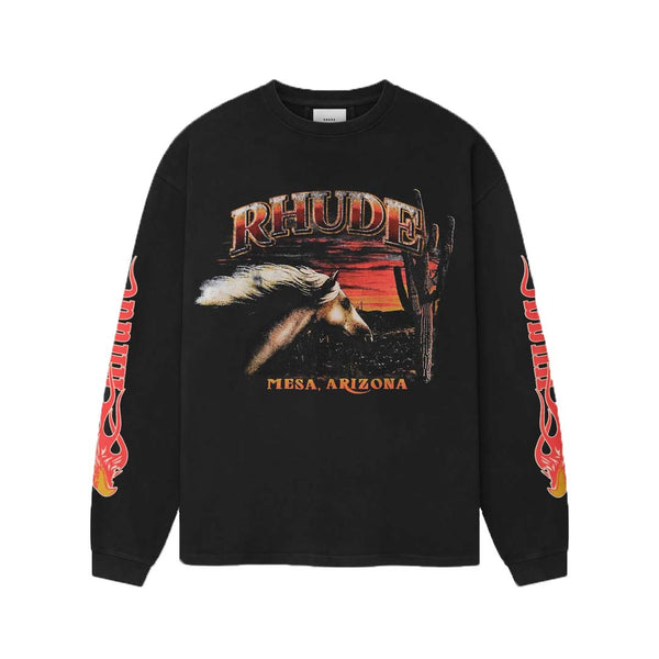 Rhude Mesa Stallion Long Sleeve Tee Black by Rhude - NWAHYPE No.1 for streetwear T-Shirts in USA