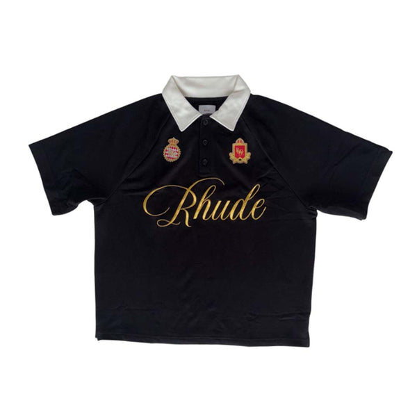 Rhude Script Raglan Polo Black by Rhude - NWAHYPE No.1 for streetwear T-Shirts in USA