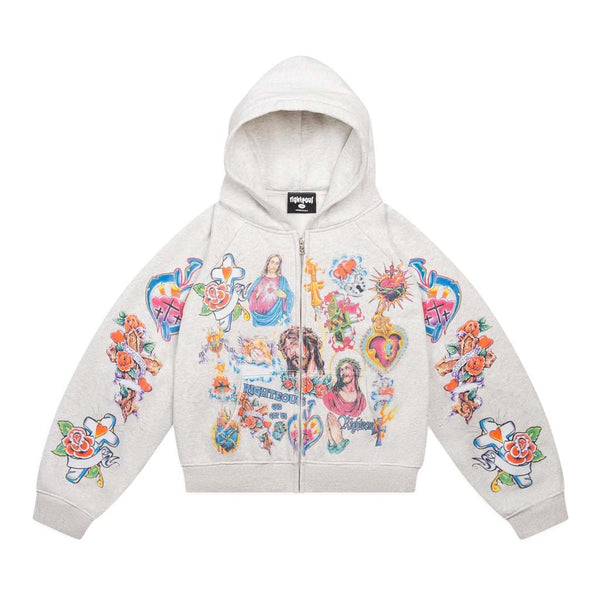 Righteous Risen King Cropped Zip Up Hoodie Grey by Righteous - NWAHype 1 for streetwear Hoodies in USA