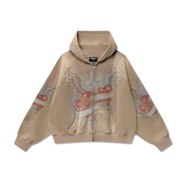 Righteous Sacred Heart Tan Zip Up Hoodie by Righteous - NWAHYPE No.1 for streetwear Hoodies in USA