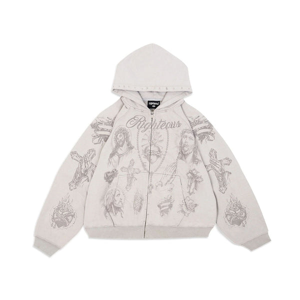Righteous Tatted Believer Zip Up Hoodie Grey by Righteous - NWAHype 1 for streetwear Hoodies in USA