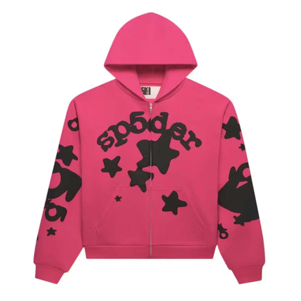 Sp5der Beluga Zip Up Hoodie Pink Black by Sp5der - NWAHYPE No.1 for streetwear Hoodies in USA