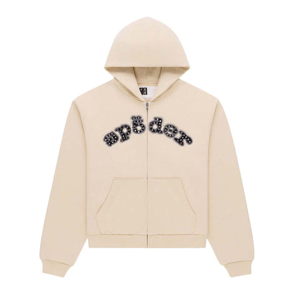 Sp5der Mixed Stone OG V2 Zip Up Hoodie Cream Black by Sp5der - NWAHYPE No.1 for streetwear Hoodies in USA