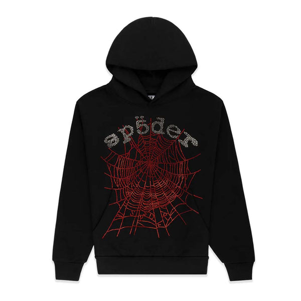 Sp5der Rhinestone OG Web V2 Hoodie Black Red by Sp5der - NWAHype No.1 for streetwear Hoodies in USA