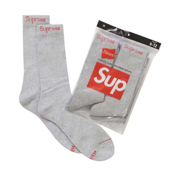 Supreme Hanes Crew Socks (4 Pack) Heather Grey by Supreme - NWAHYPE No.1 for streetwear Accessories in USA