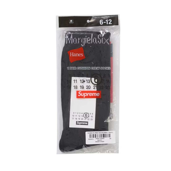 Supreme x MM6 Maison Margiela x Hanes Crew Socks (1 Pack) 'Black' by Supreme - NWAHype No.1 for streetwear Accessories in USA
