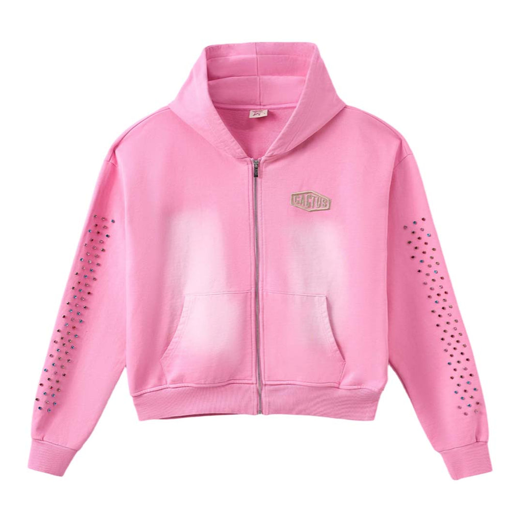 Cactus Valley Crystal Cactus Zip Hoodie Pink
