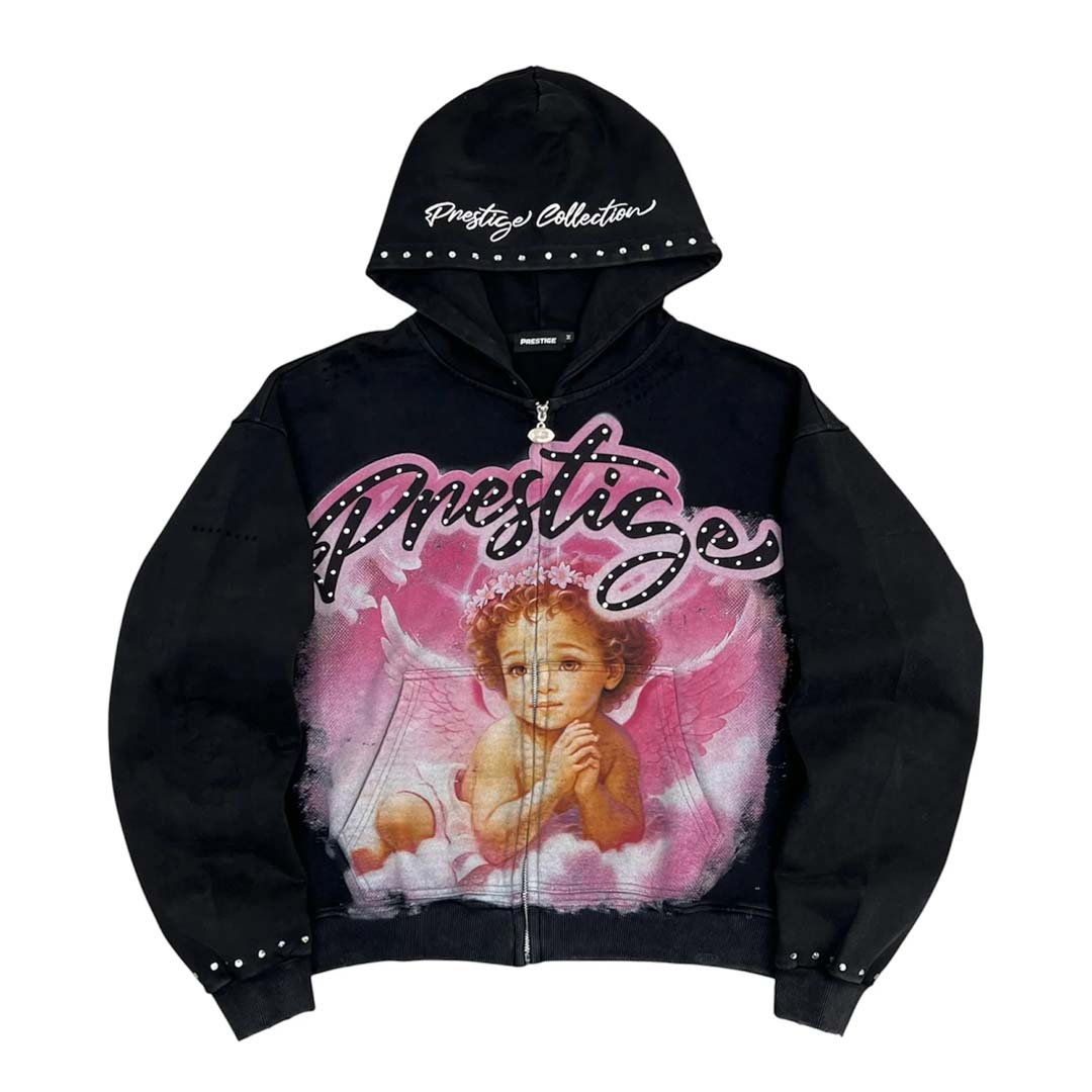 Prestige Angel Zip Up Hoodie Black Pink