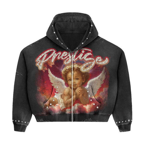 Prestige Angel Zip Up Hoodie Black Red