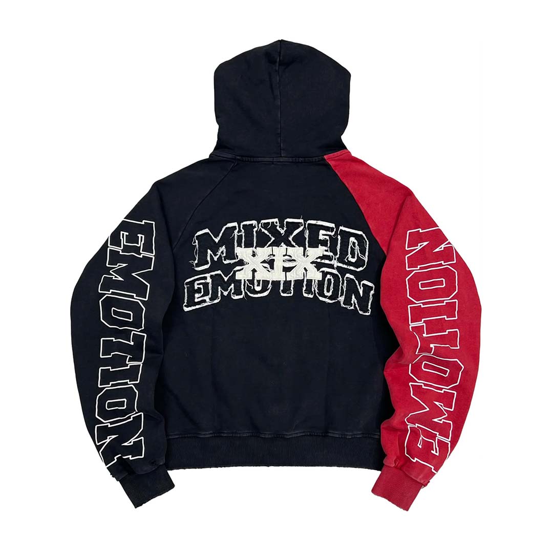 Mixed Emotions Split Zip Up Hoodie Black Red