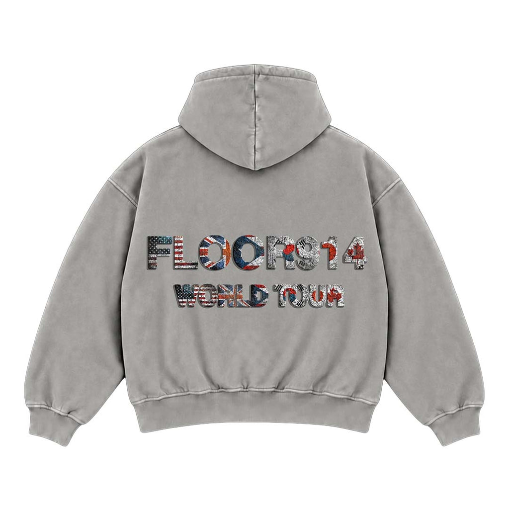 Floor 914 Flag Zip Up Hoodie Grey