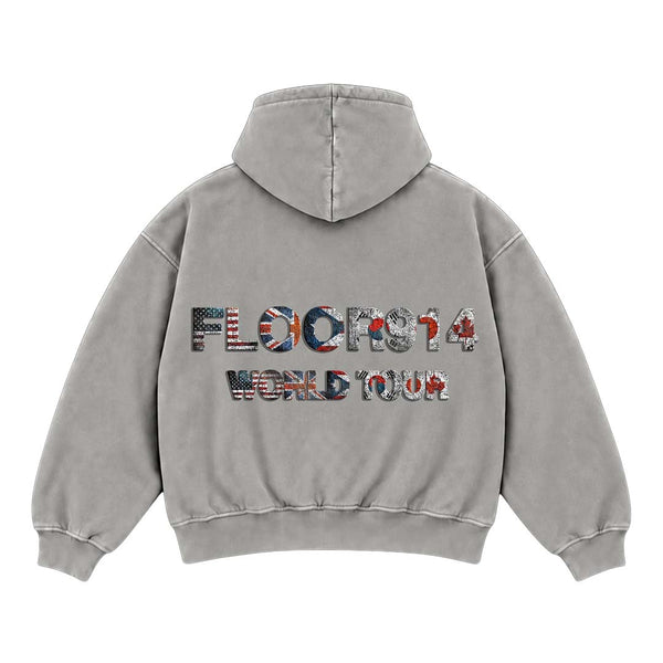 Floor 914 Flag Zip Up Hoodie Grey