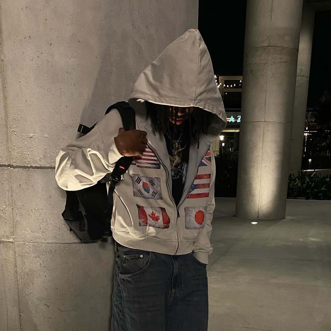 Floor 914 Flag Zip Up Hoodie Grey