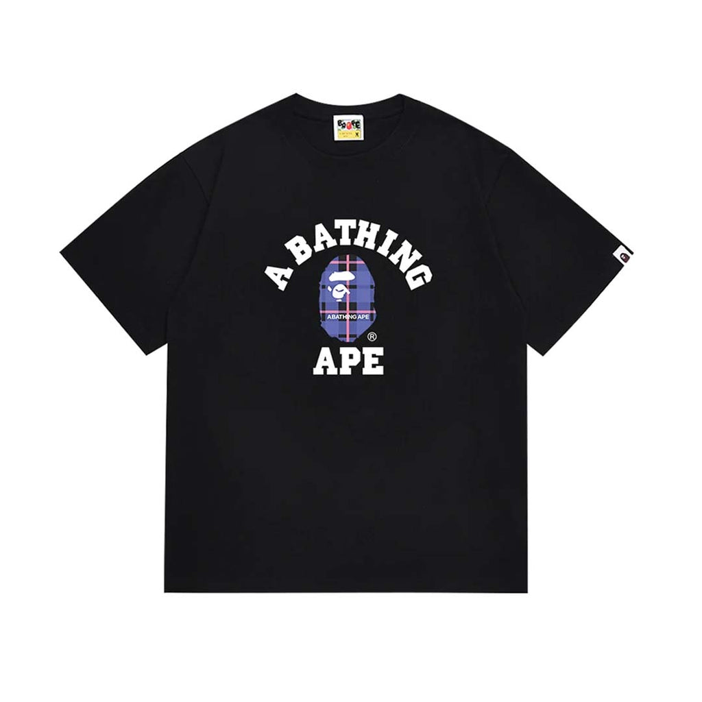 Bape Check College Tee Black Blue Pink